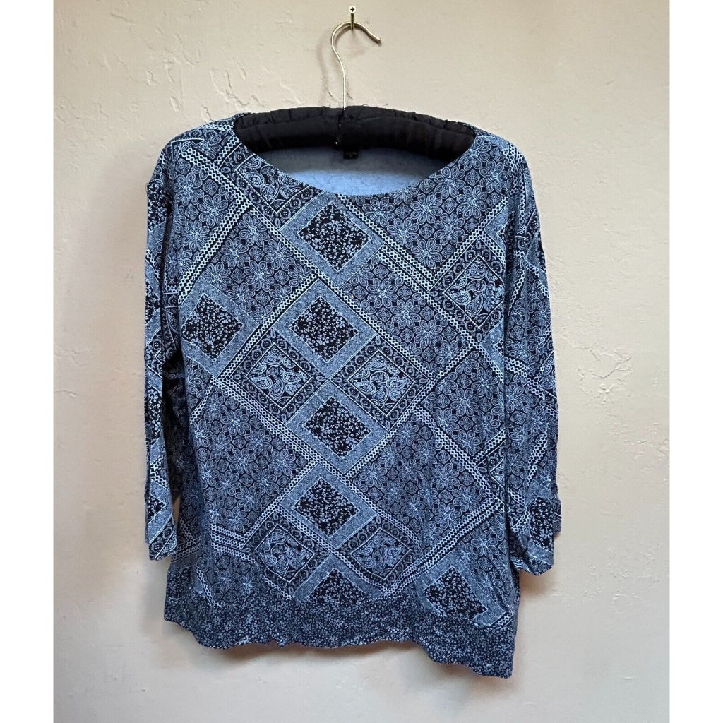 J. Jill Wearever Collection Women's Long Sleeve Paisley Top Blue Size Medium